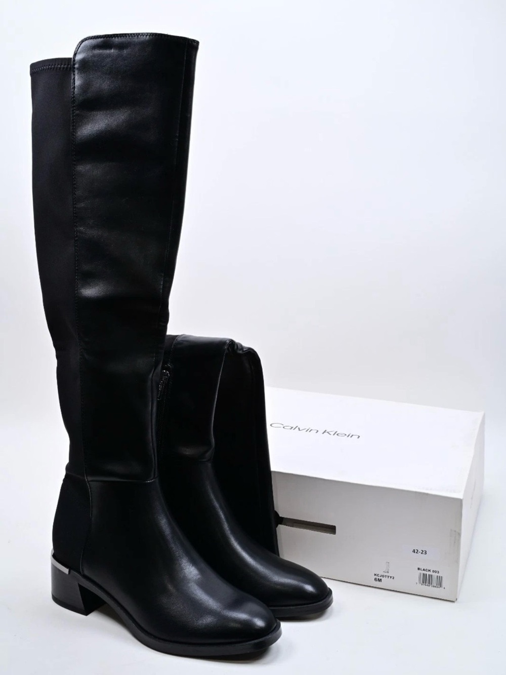 BRAND NEW Calvin Klein Jotty 2 Mixed Media Faux Leather Over-The-Knee Boots  6M